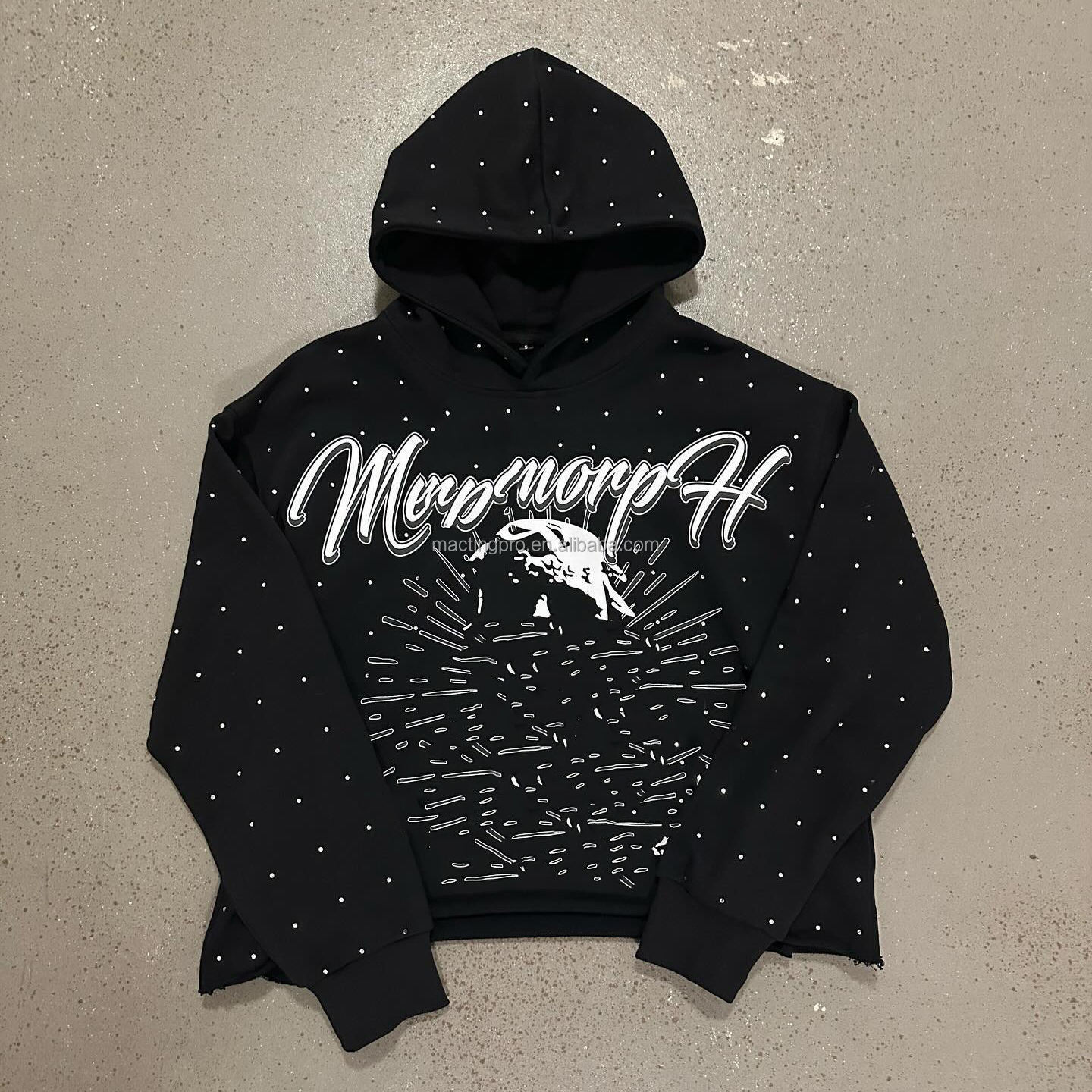 Customized Mens 300 gsm Lightweight Pullover Hooded Sweatshirt with Cut Edge Raw Hem
