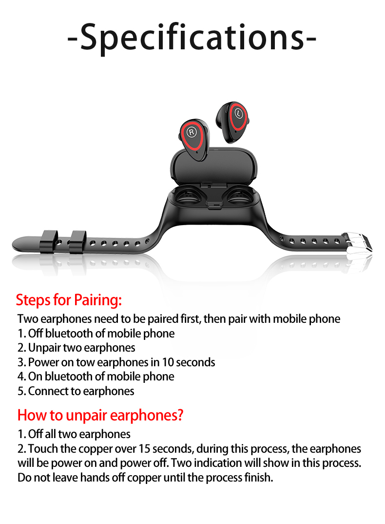 0.96 Inch TFT 2 In 1 Smart Band Blood Pressure Dual Earphone M1 Smart Watch Automatic