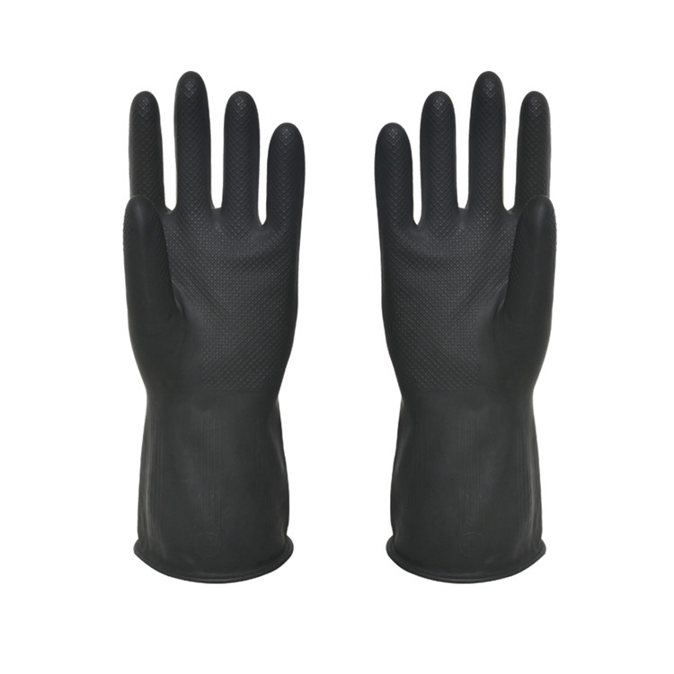 Black Color Heavy Duty Long Sleeve Industrial Rubber Gloves Flocklined