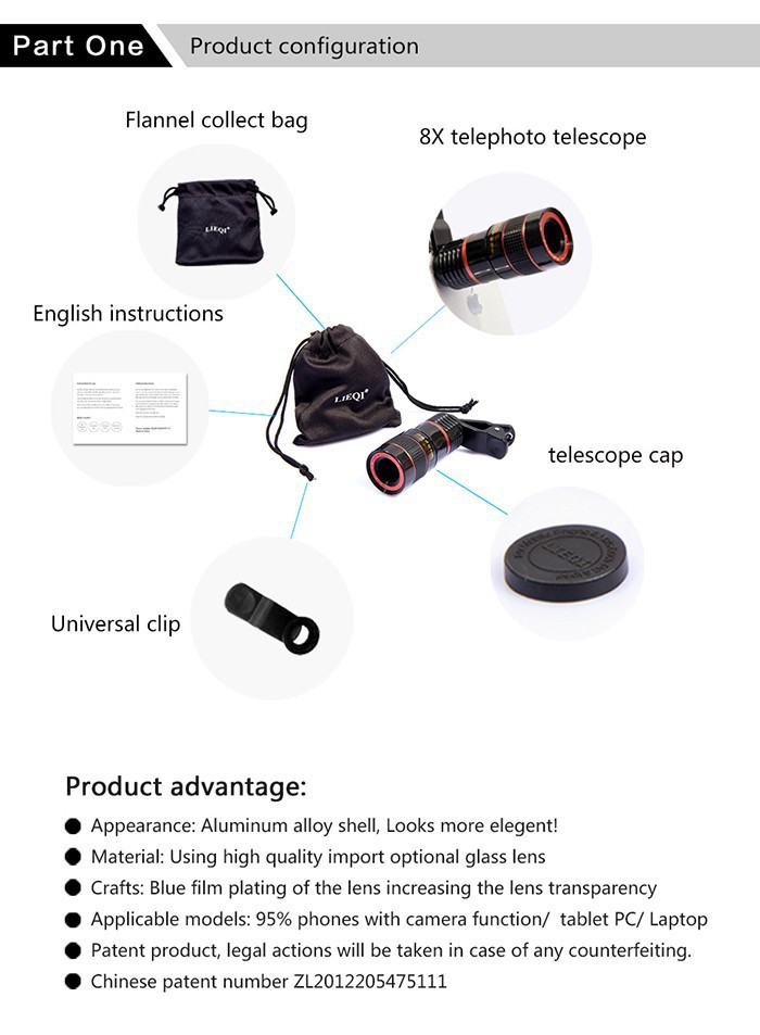 New arrival smart phone lens cell phone lens attachment 18x zoom mobile phone telephoto lens for iphone 5