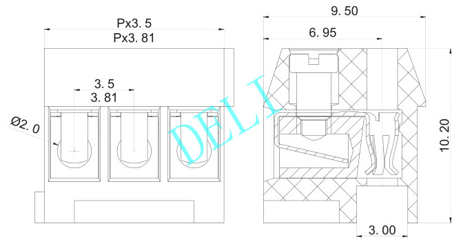 28-16AWG Wire Range Terminal Block Connector 3.5/3.81MM Pitch DL332K-XX-3.5/3.81