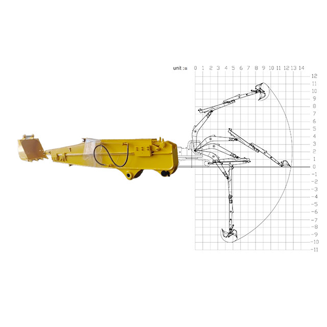 Telescopic Boom for Excavator with Standard Bucket Hitachi Komatsu Yellow Red