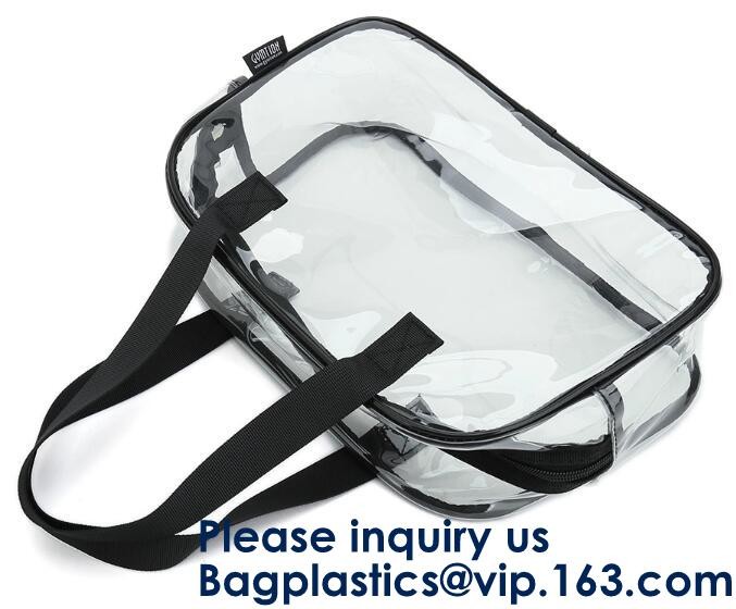Beach Bag Clear PVC Bag Tote With Inner Pocket And Zipper Closure,PVC Bag Beach Tote With Black Handles, Bagease