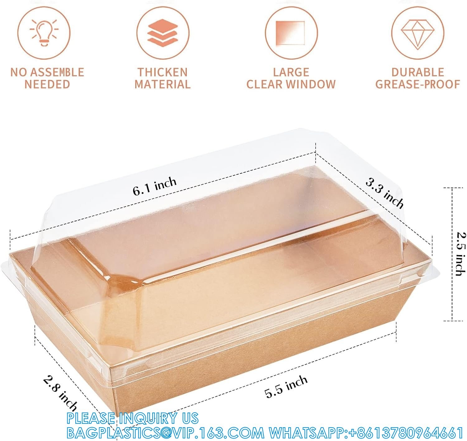 Paper Charcuterie Boxes With Clear Lids, 50 Pack Disposable Sandwich Containers, Small Kraft Bakery Treat Boxes