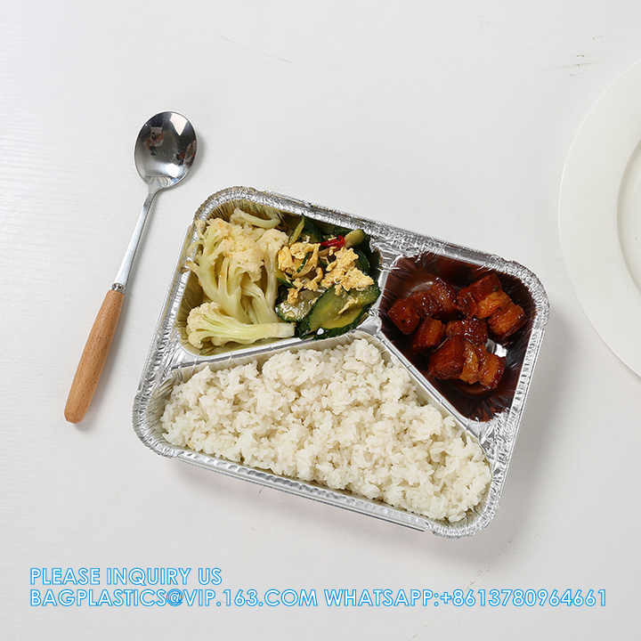 3 Compartment Aluminium Foil Food Container With Clear Dome Lid Custom Alu Foil Containers Disposable Tableware
