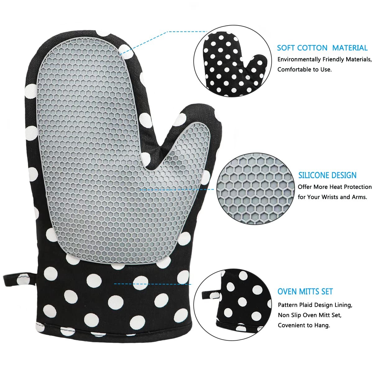 Oven Mitts Oven Gloves BBQ Gloves Silicone Thickened Cotton Double Layer Design Non-Slip Textured Grip Baking Gloves