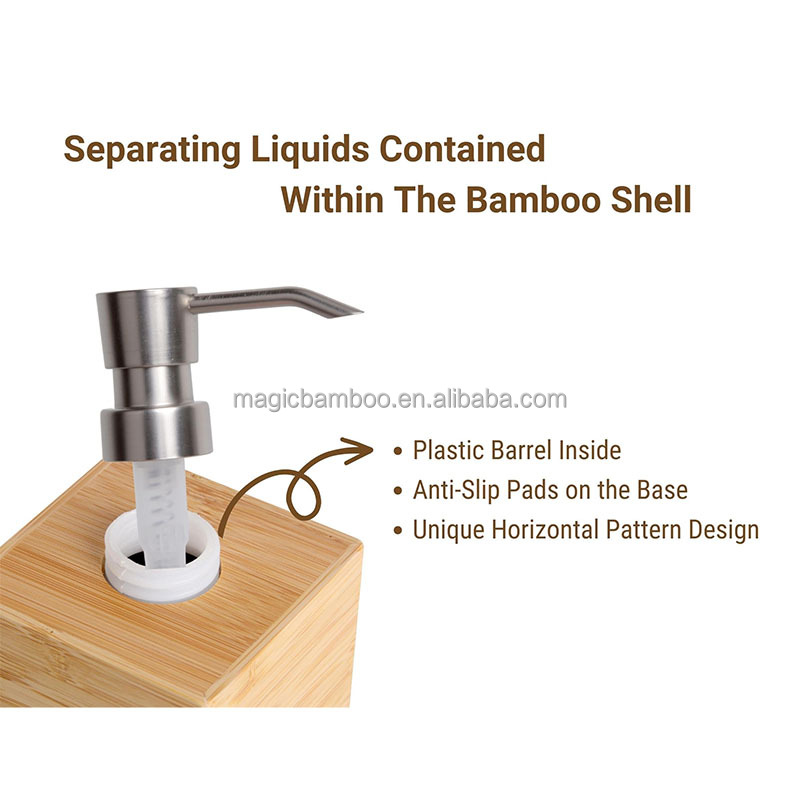 3Pcs Natural Bamboo Soap Dispenser Set Customized for Bathroom