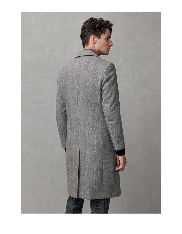 British Style Wool Gray Windbreaker Overcoat for Men's Mid-Length Double-Breasted