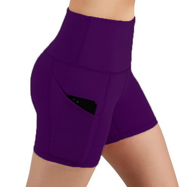 High Waisted Black Sports Shorts For Women Tummy Control Gym Tight Leggings Side Pocket