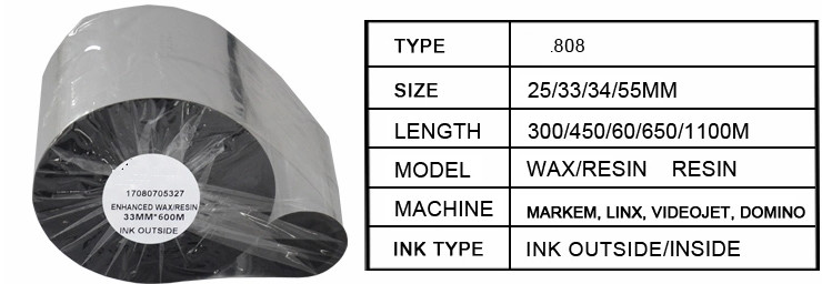 Markem ribbon 33mm 55mm Thermal transfer overprint ribbon(TTO) near edge ribbon for Videojet Domino LINX