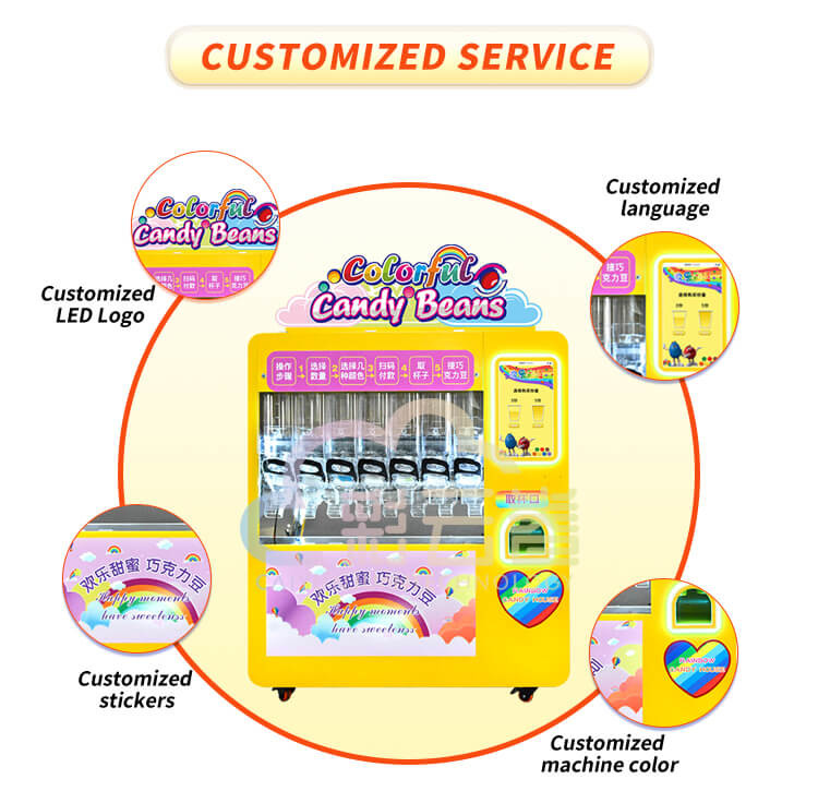 Yellow Auto Sugar Candy Dispenser Vending Machine For Candy Business