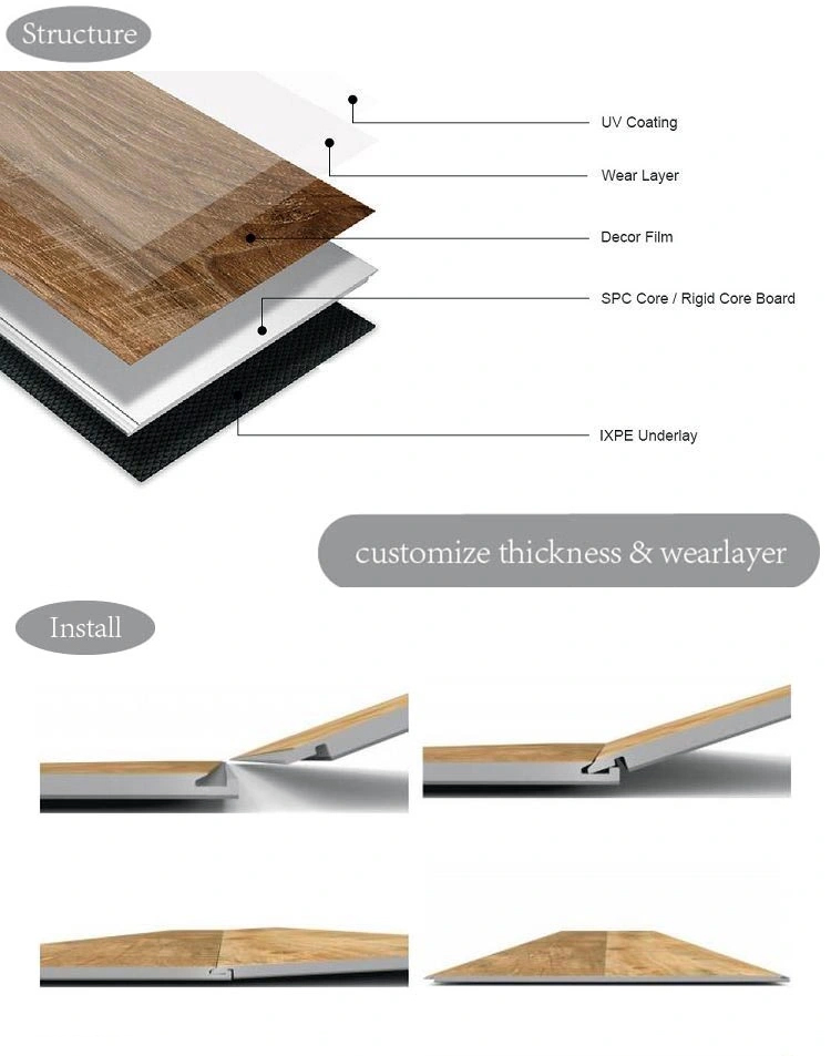 Wood Look Stone Plastic Composite Spc Vinyl Plank Flooring for Customer's Requirement