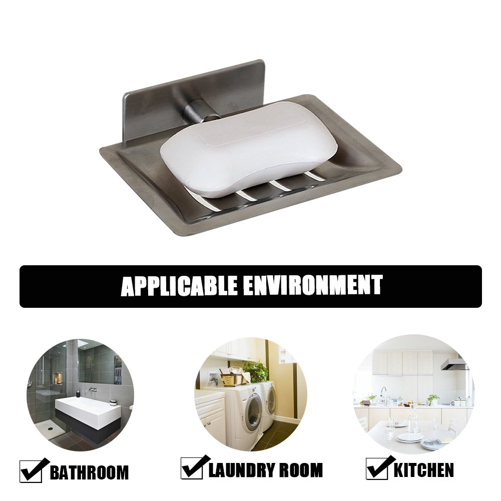 Chrome Adhesive Sove Bathroom Soap Holder Matt Stainless Steel Soap Tray