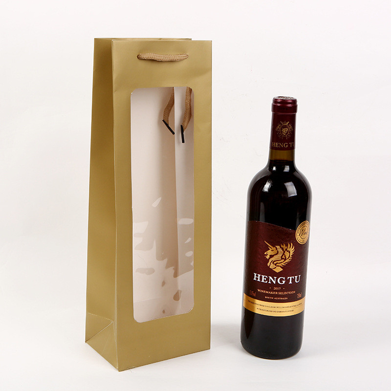 Kraft Paper Wine Packaging Bags Acceptable Customized Logo Printed Carry