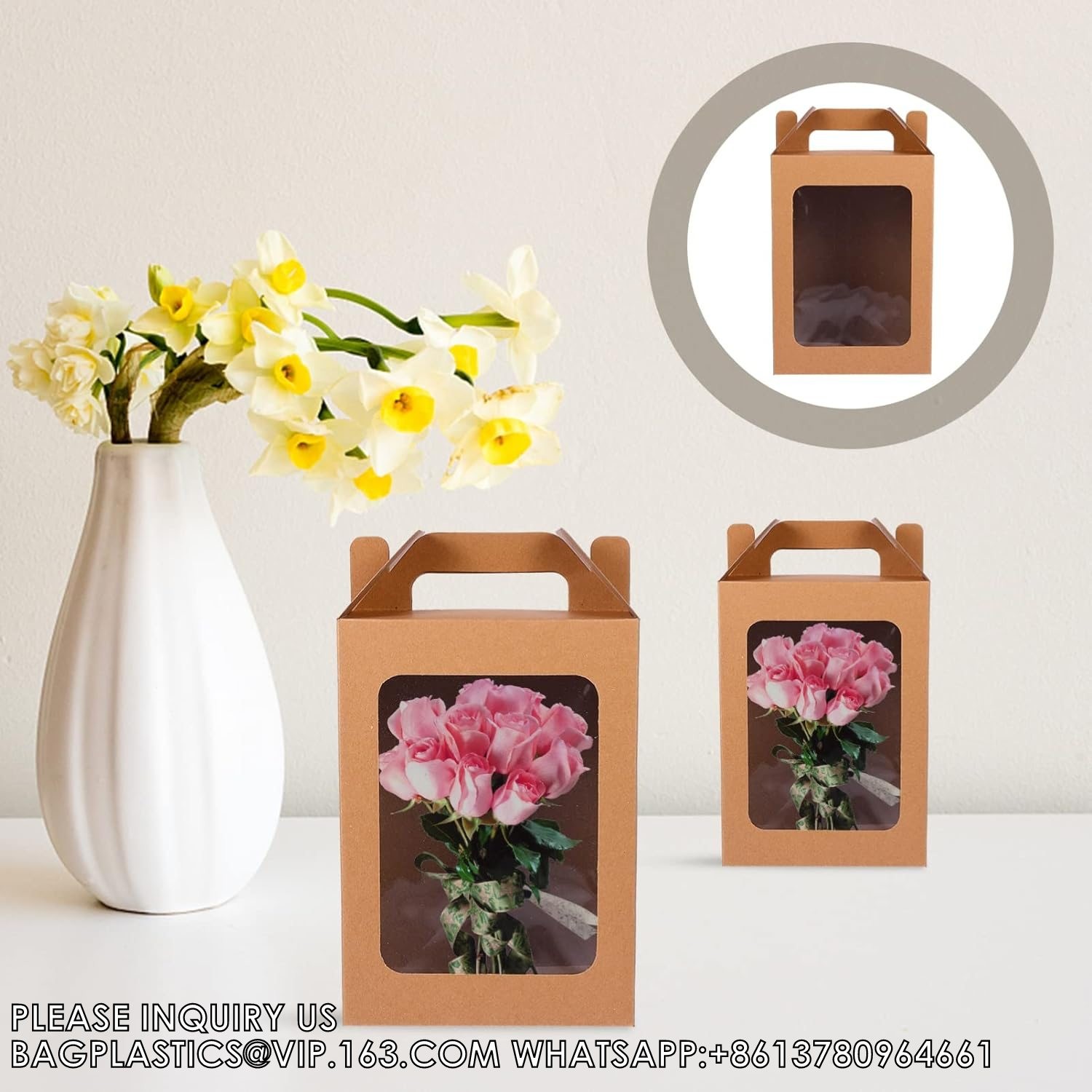 Window Box Gift Wrapping Bags Small Cake Boxes Bakery Bags With Standing Cookie Bag Flower Packaging Bag Bakery Box