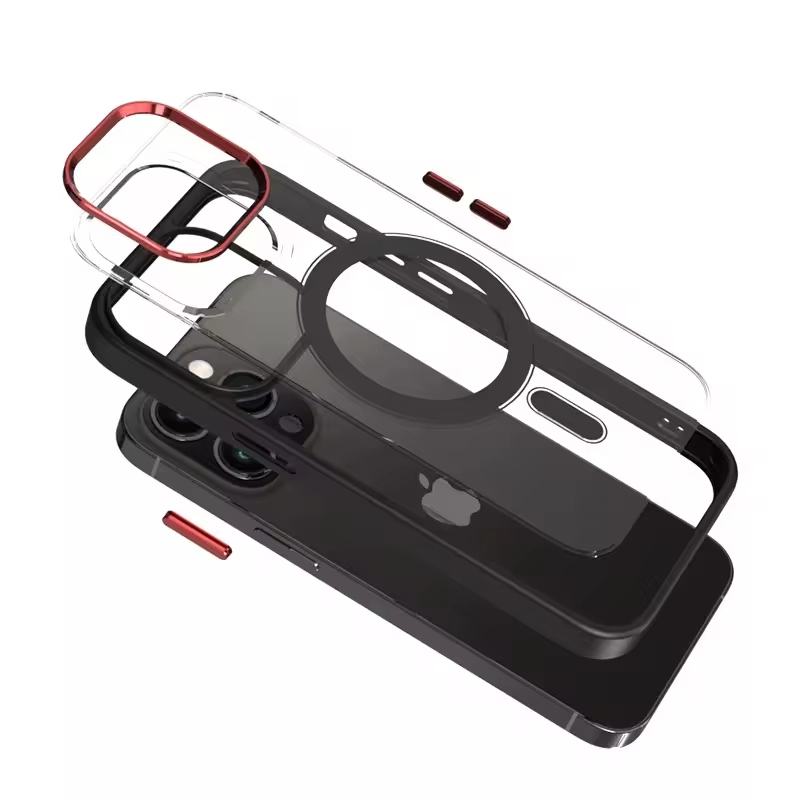 Metal Lens Camera Full Protective Transparent Clear Cases Magnetic Hard Back Cover Mobile Phone Case For Iphone 13 14 15 Pro Max