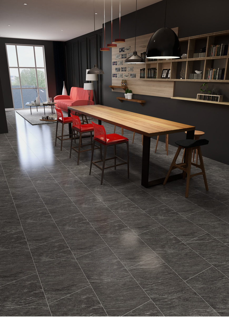Black Quartz Stone SPC Composite Flooring 5mm 4mm GKBM Greenpy MJ-S6014