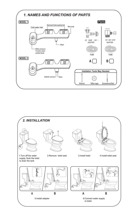 White ABC 500 Times Service Life Test Single Nozzle Self-Cleaning Mechanical Toilet Bidet Attachment