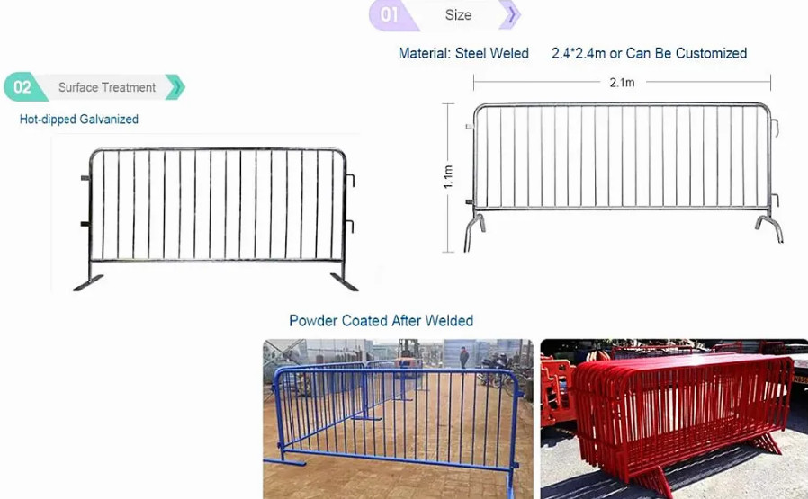 Iron Metal Flat Feet Event Crowd Control Barriers Pedestrian Barrier Fencing