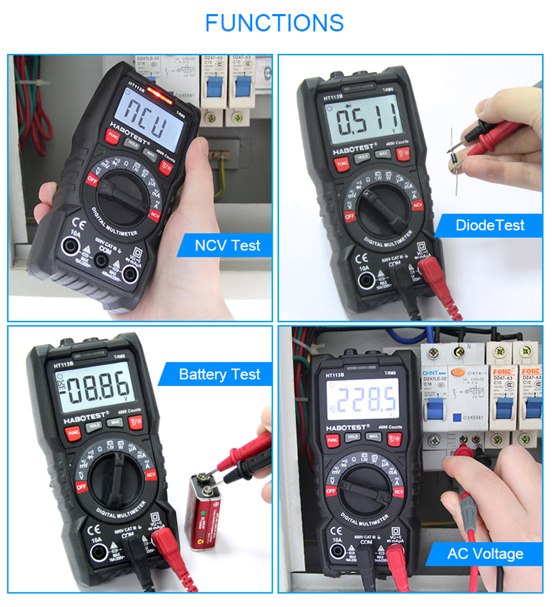 4000 Counts 10A 40M Ohms True RMS Auto Multimeter Tester