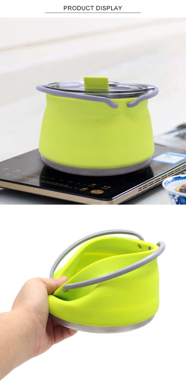 Portable Silicone Folding Cooking Pot 1.0L For Outdoor Camping
