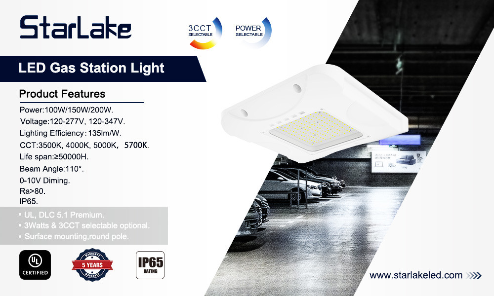 IP65 Waterproof Gas Station Canopy LED Light Fixture UL DLC Certified
