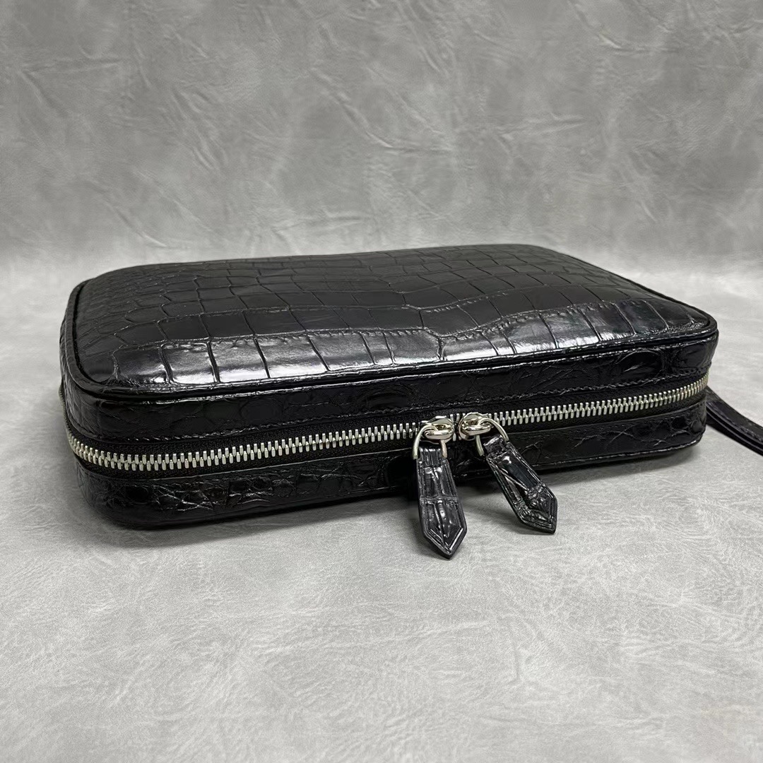 Authentic Real Crocodile Belly Skin Zipper Closure Male Clutch Purse Genuine Exotic Alligator Leather Men Wristlets Bag
