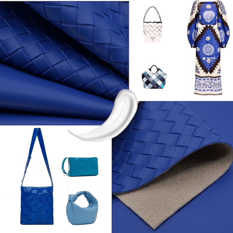 Soft and Durable Embossed Woven Handbag PVC Faux Leather Fabric