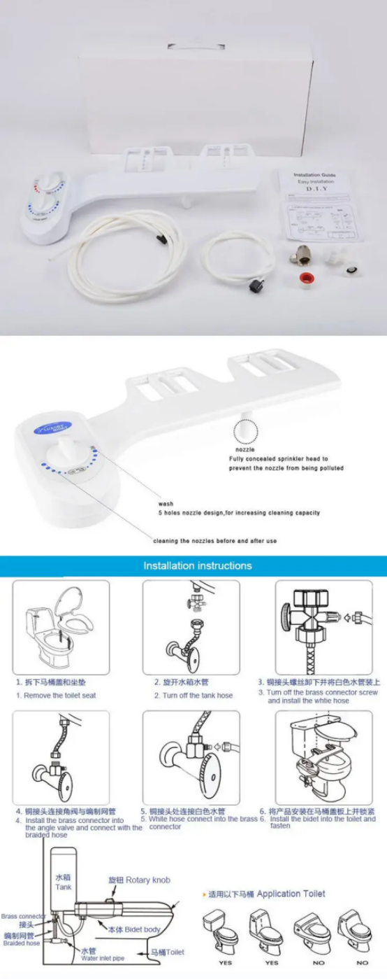 White ABC 500 Times Service Life Test Single Nozzle Self-Cleaning Mechanical Toilet Bidet Attachment