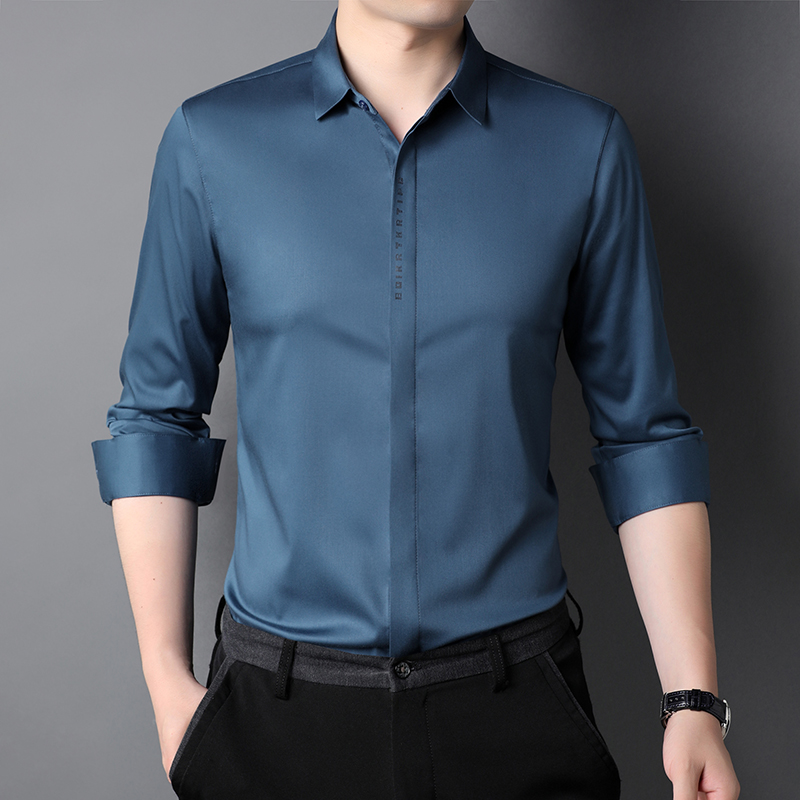 Stand Collar Mens Plain Shirts for Adult Leisure in Polyester Viscose Acrylic Classic