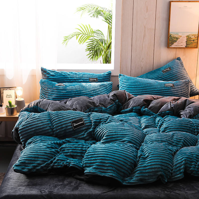 Flannel Bedding Set 4 Pcs Single Bed Sheets Set Fabric Density 133x72 Queen King Size