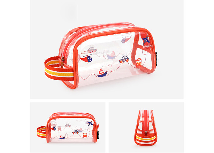 Promotional PVC Transparent Bag , Kids Pencil Case With PP Webbing Stripe Handle