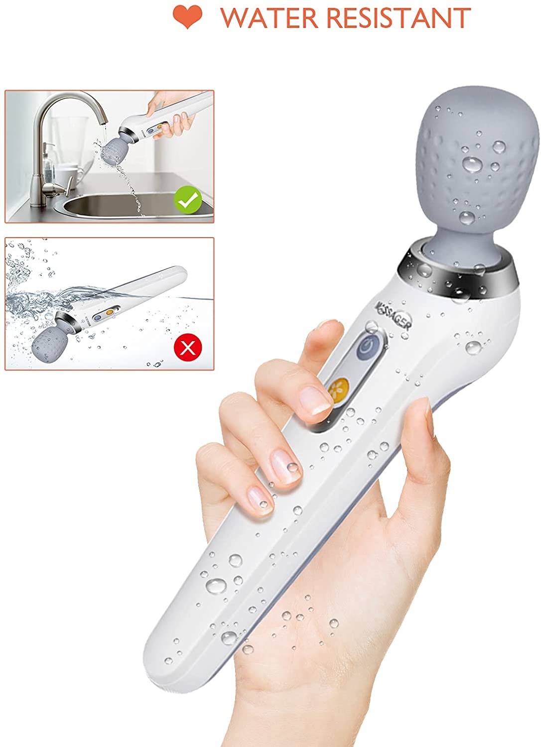 Waterproof IP67 Vibrating Neck Massager Wand Wireless USB Charging