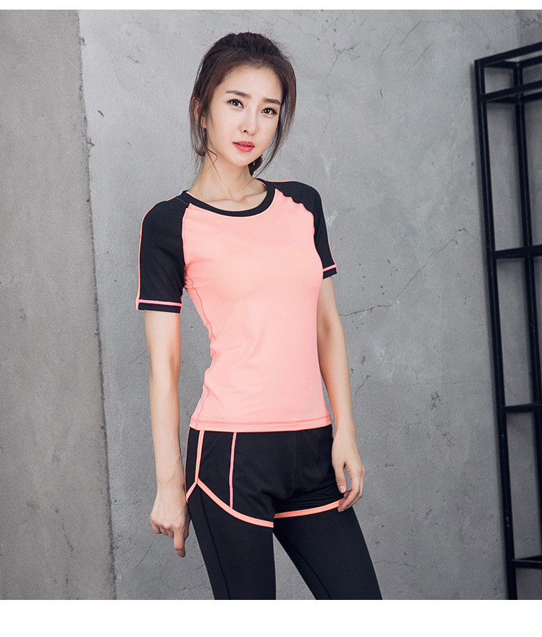 CPG Global 2017 Spring Summer Quick Dry 3 Pieces Set Stretched Bra Short Sleeves Sports Shirt with Yoga Pant T1028