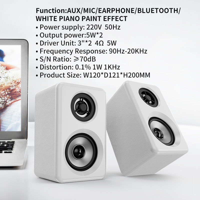 Piano Gloss White Active BT 2.0 Channel PC Gaming Speakers With Headphone And Mic Jack