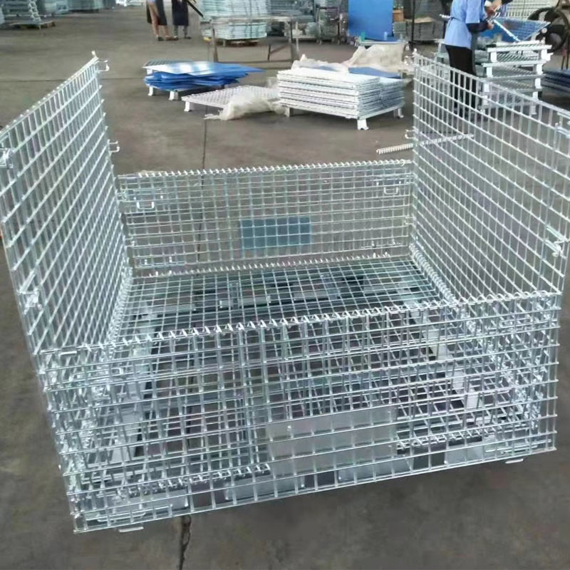 Stackable Galvanized Storage Foldable Wire Mesh Container With Optional Wheels