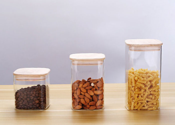 Borosilicate Empty Glass Jars Large Glass Food Storage Container With Airtight Bamboo Lids 1000ml