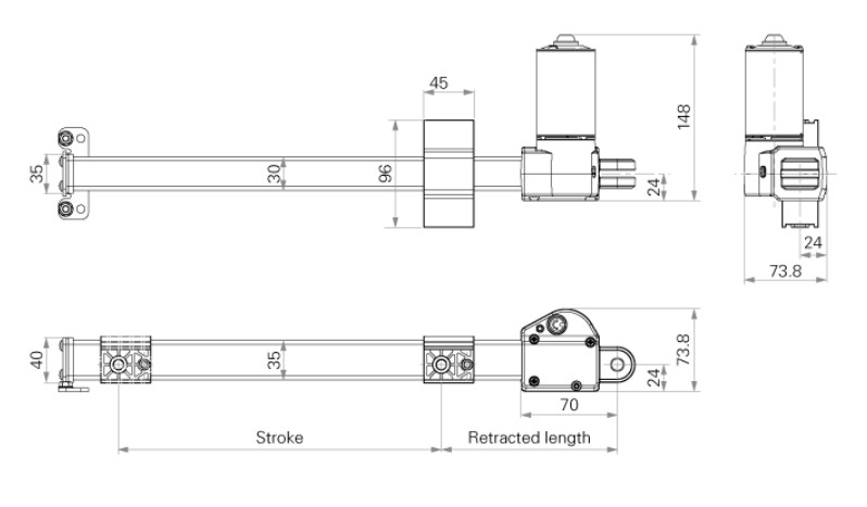 1000N Electric Linear Actuators 12/24V DC Direct Cut Hall Sensors L Shaped Mounting Bracket