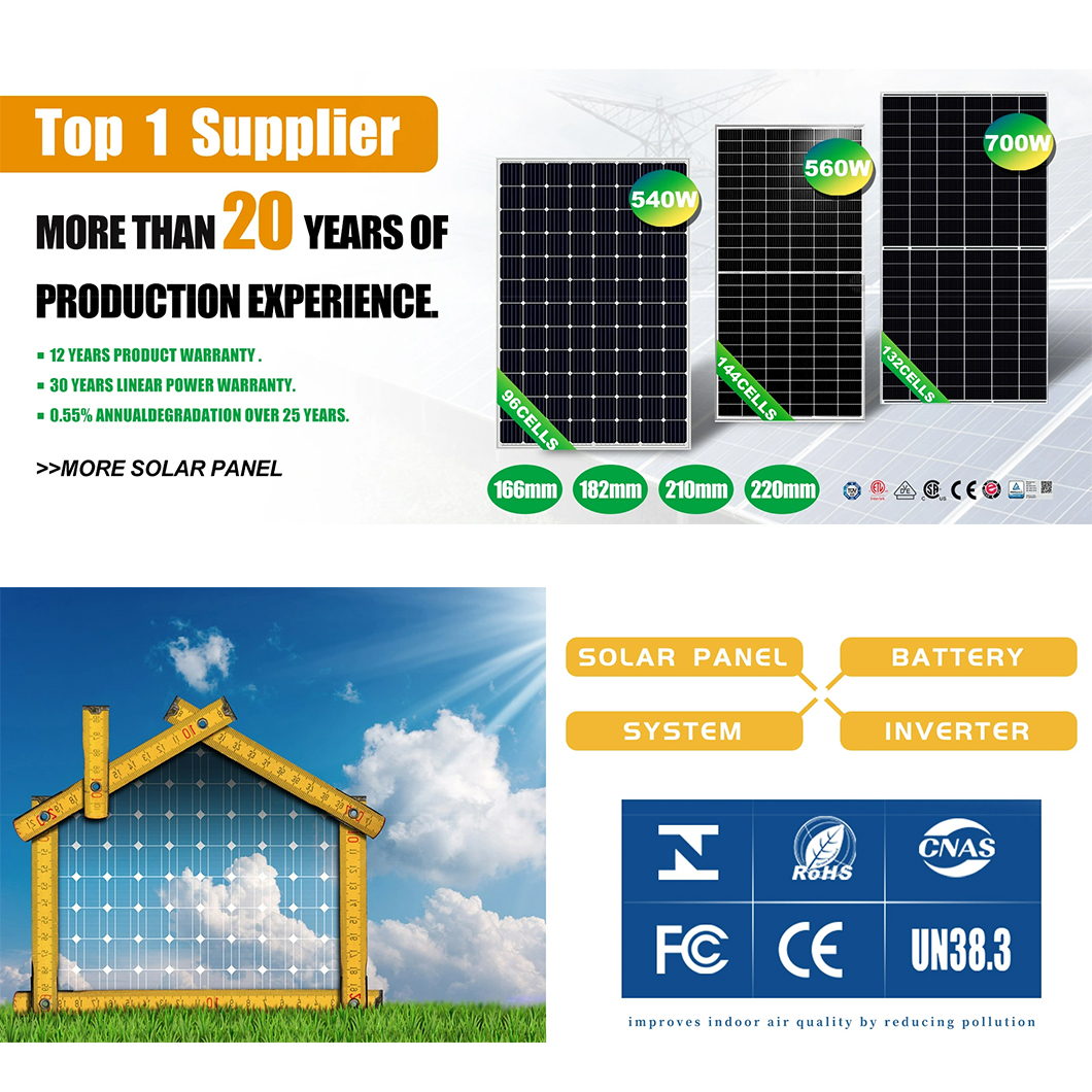 Complete Full Black 500W 545W 550W 600W Watt Mono Solar Panel for Wireless Charging