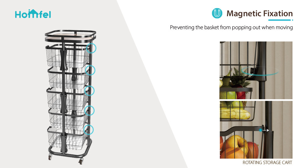 Multifunctional Metal Storage Trolley , Kitchen Rotating Trolley Three Layer