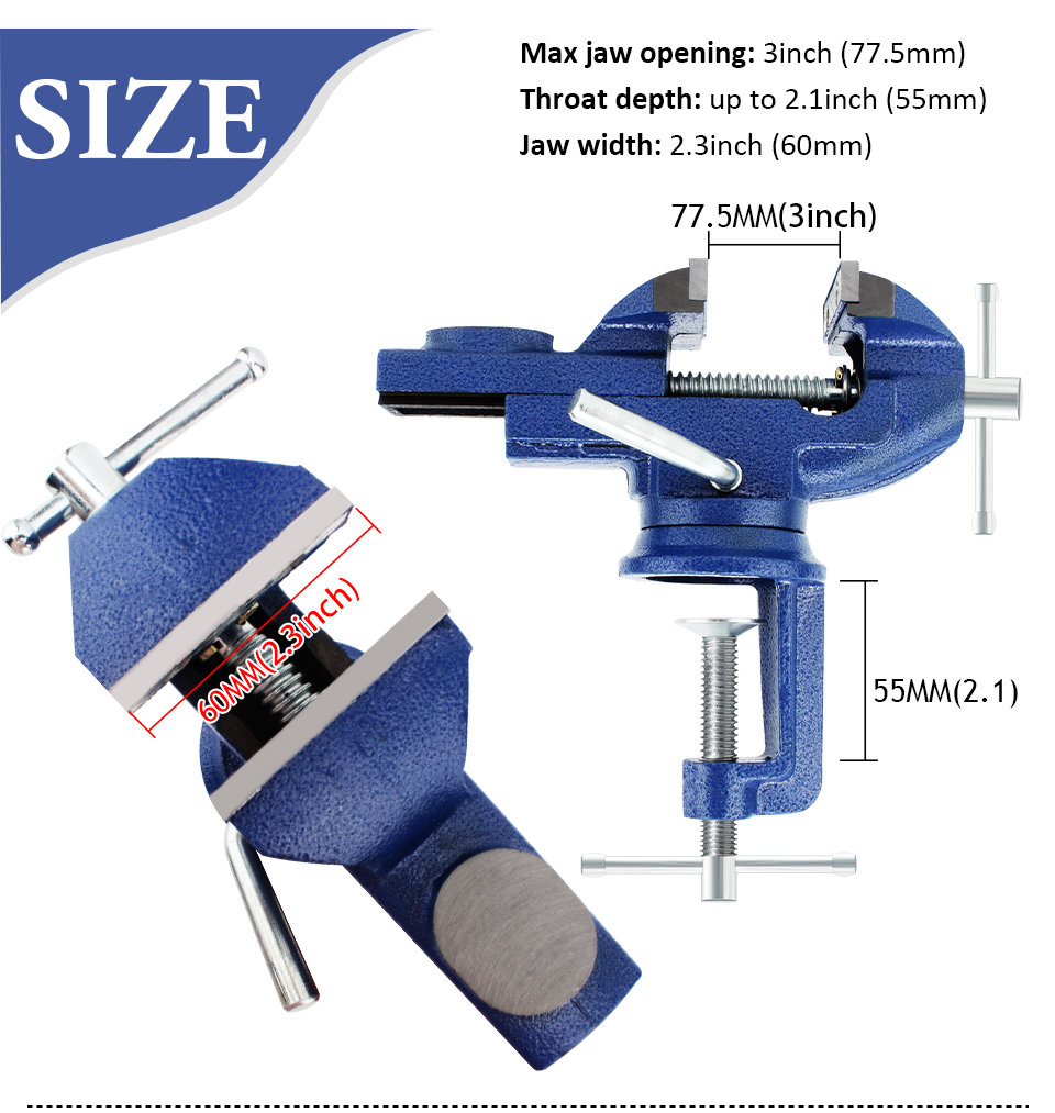 3 Inch Universal Table Vise 360 Degree Swivel Base Quick Adjust