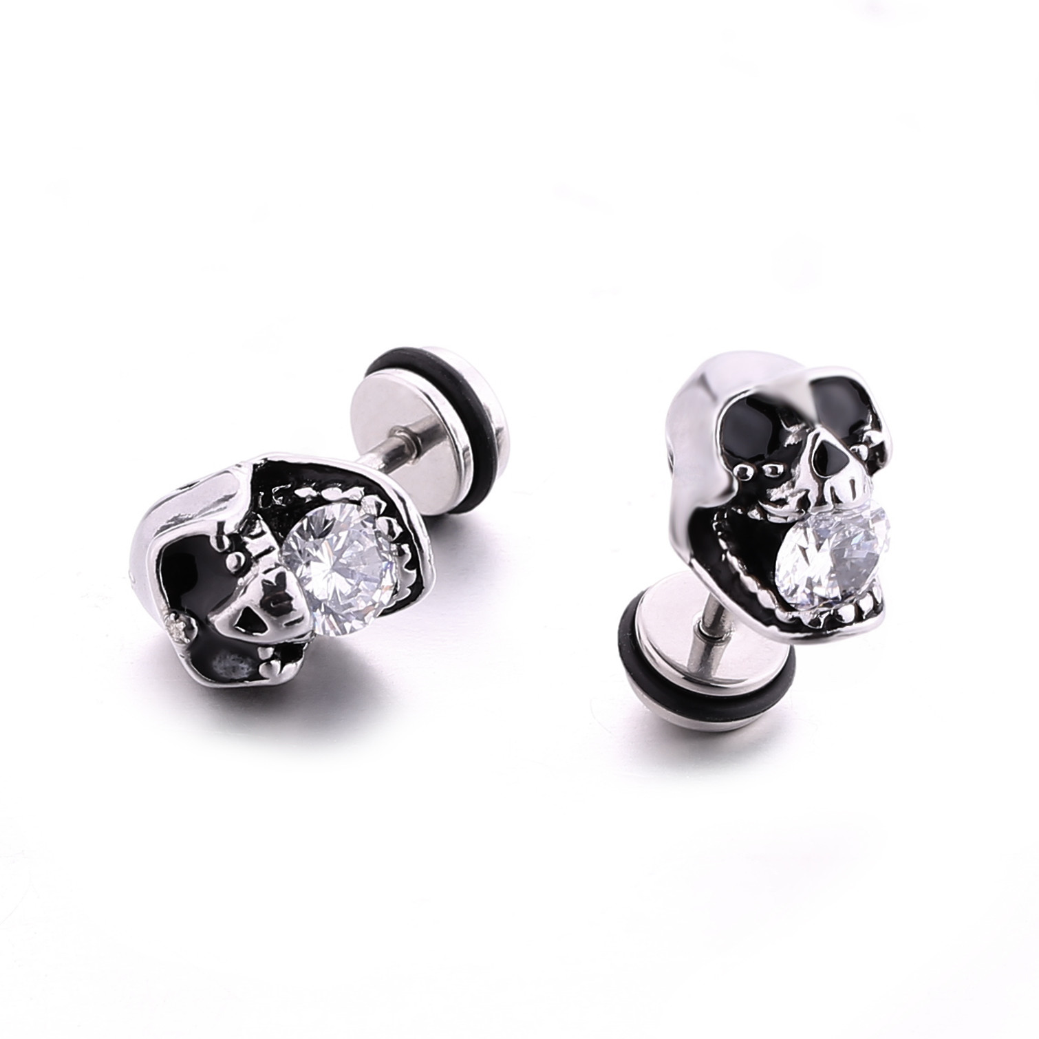 Stainless Steel jewelry punk style polished skull head stud earrings