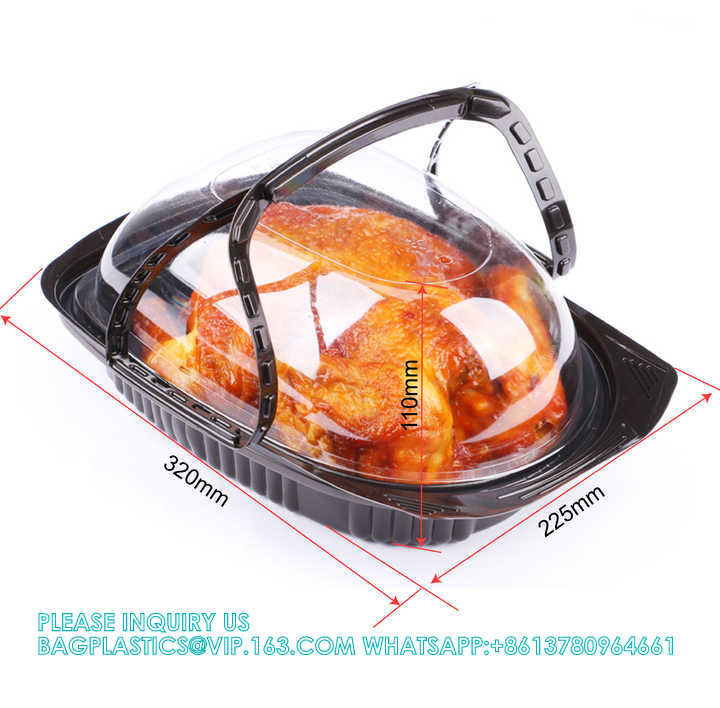 Disposable Pp Microwave Rotisserie Chicken Take Out Container Food Box With Handle Plastic Roaster Chicken Container