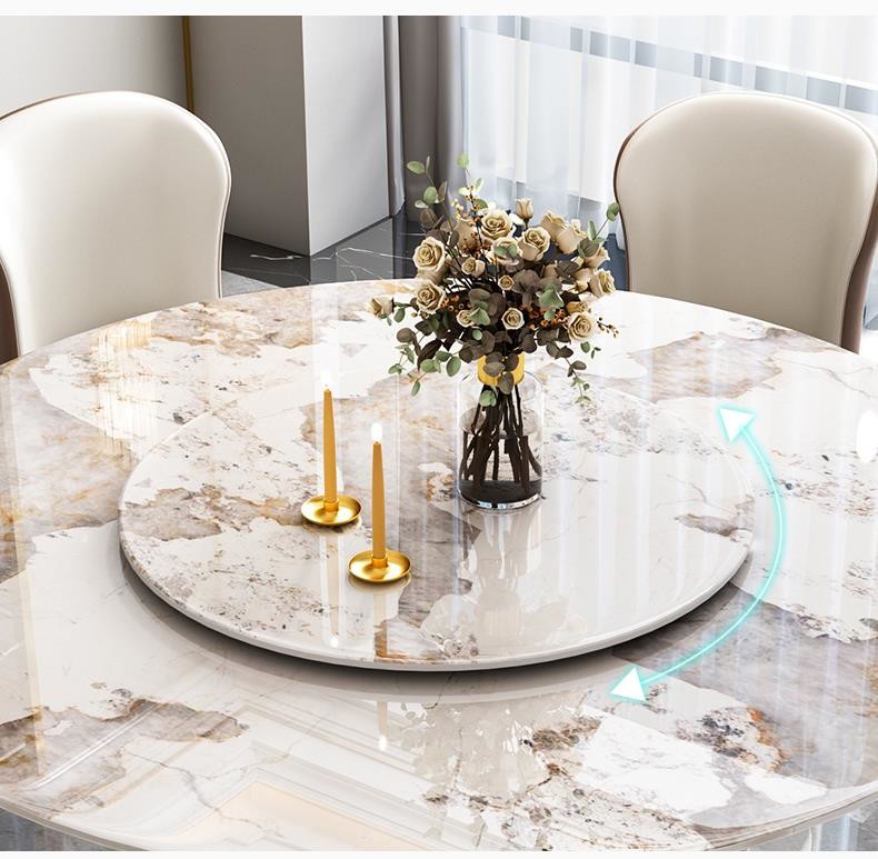 Light Luxury Modern Marble Round Table With Turntable Household Dining Table