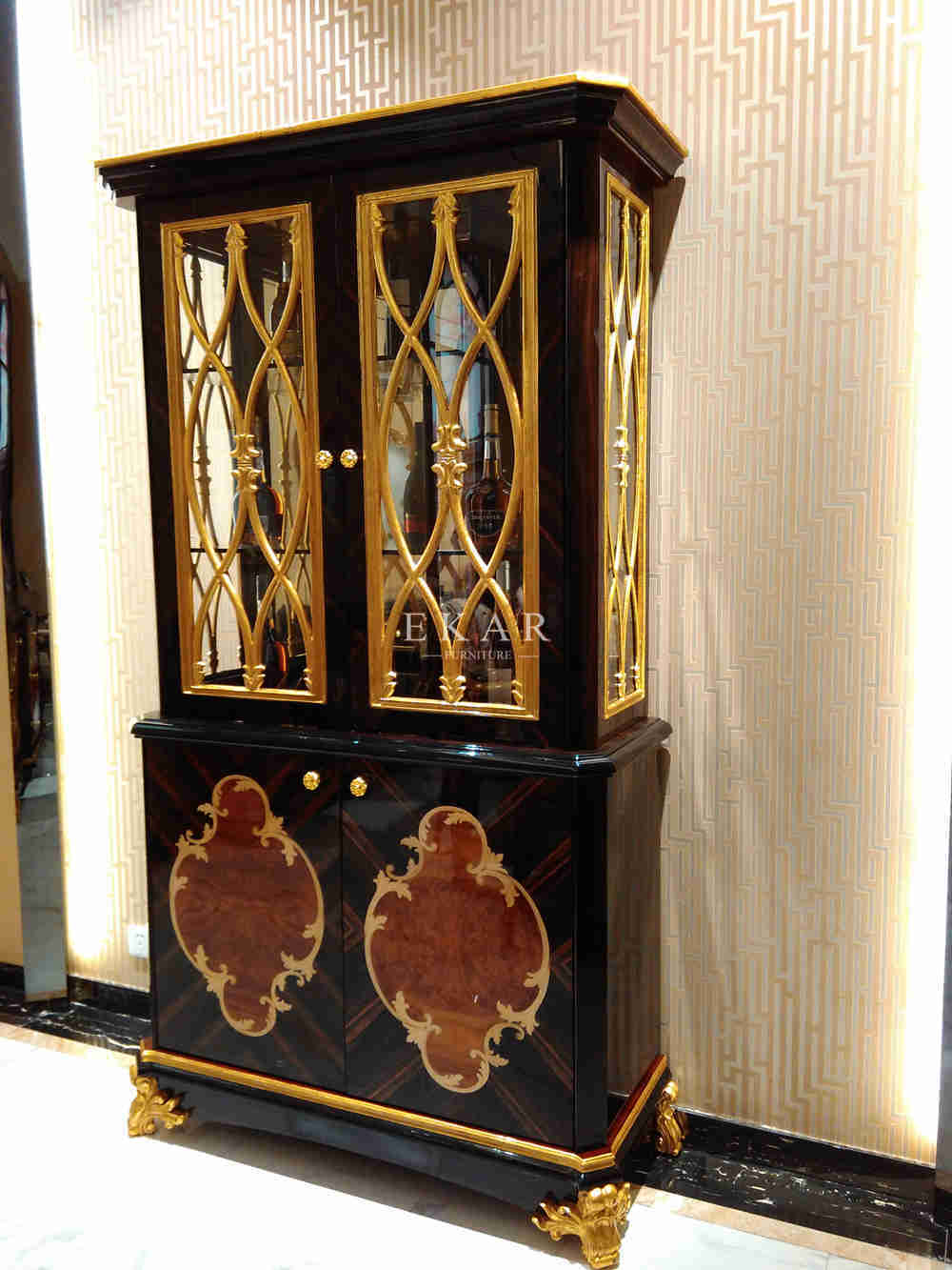 Modern Design Display Cabinet Walnut Wood Veneered Furniture Buffets Kitchen Buffet Cabine