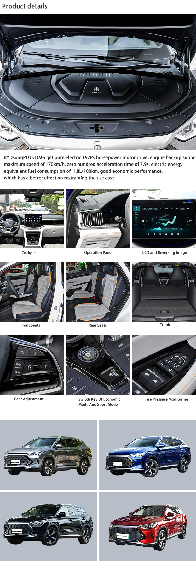Small BYD Used Cars Powered Electric Plug In Hybrid SUV BYD Song Plus
