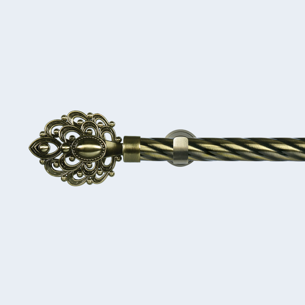 Anti-Brass 25MM Peacock Flower Finial 2-Meter Iron Twisted Curtain rod With double bracket