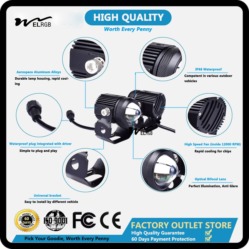 H4 H6 T19 LED Motorcycle Lights IP68 Yellow Fog Lights Hi Lo Beam