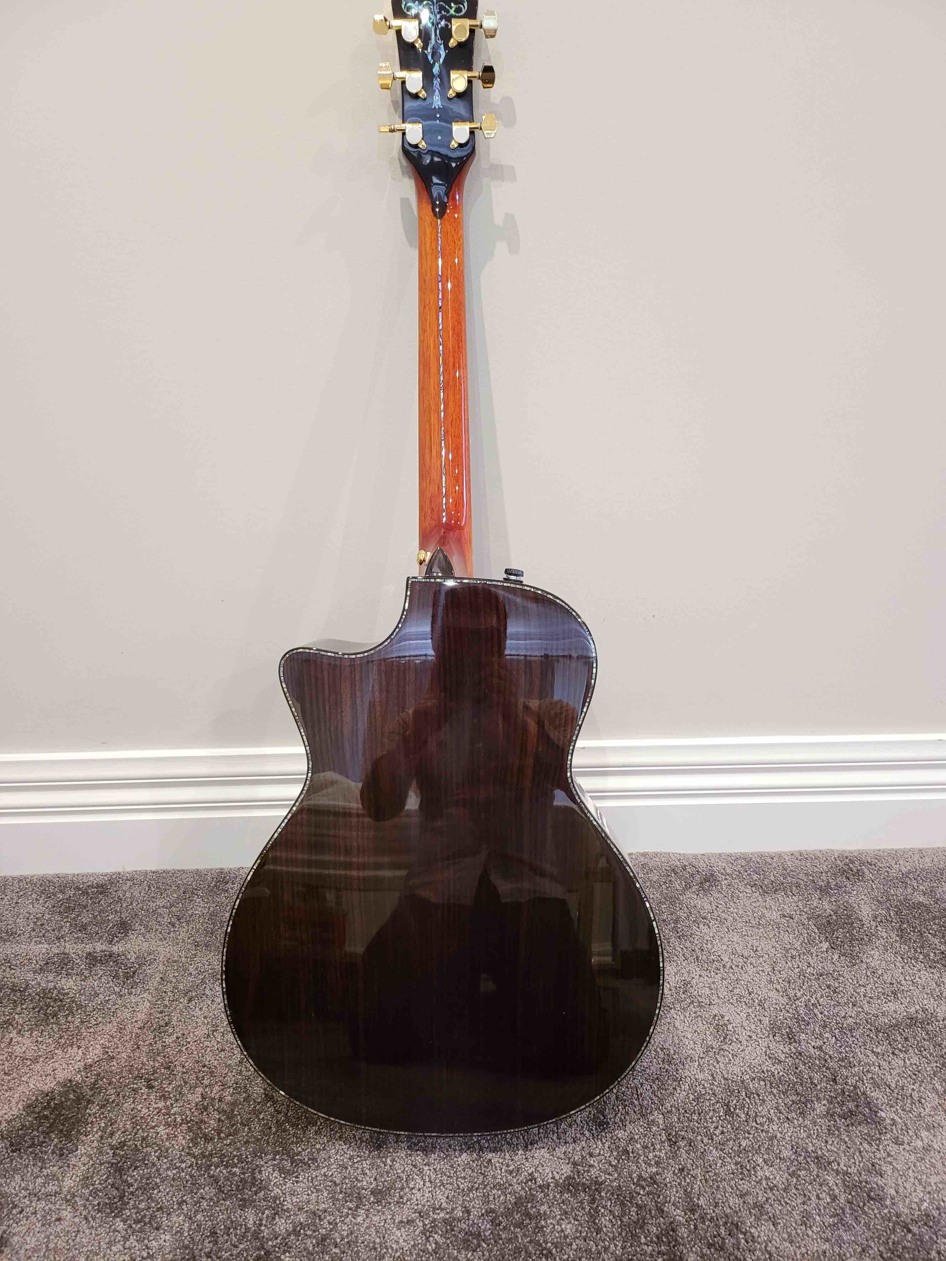 Custom All Solid KOA Wood Acoustic Electric Guitar Real Abalone Binding Ebony Fingerboard Rosewood Back Side Cutaway Arm