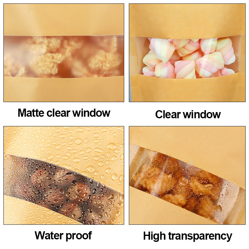 In Stock Kraft Stand Up Pouches With Reclosable Zipper For Rice Spices Beans Candy Snacks
